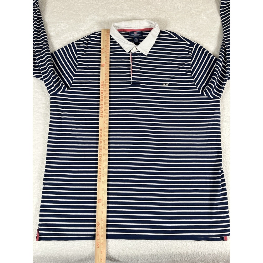 Vineyard Vines White & Navy Blue Striped L/S Rugby Shirt Men's XXL Heavy Cotton - Picture 7 of 7